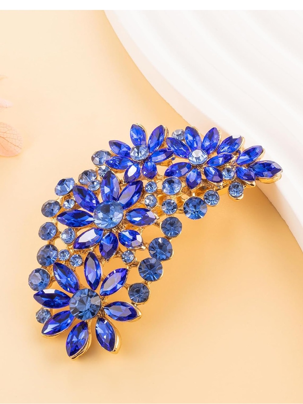 New Royal Blue Floral Crystal Pin